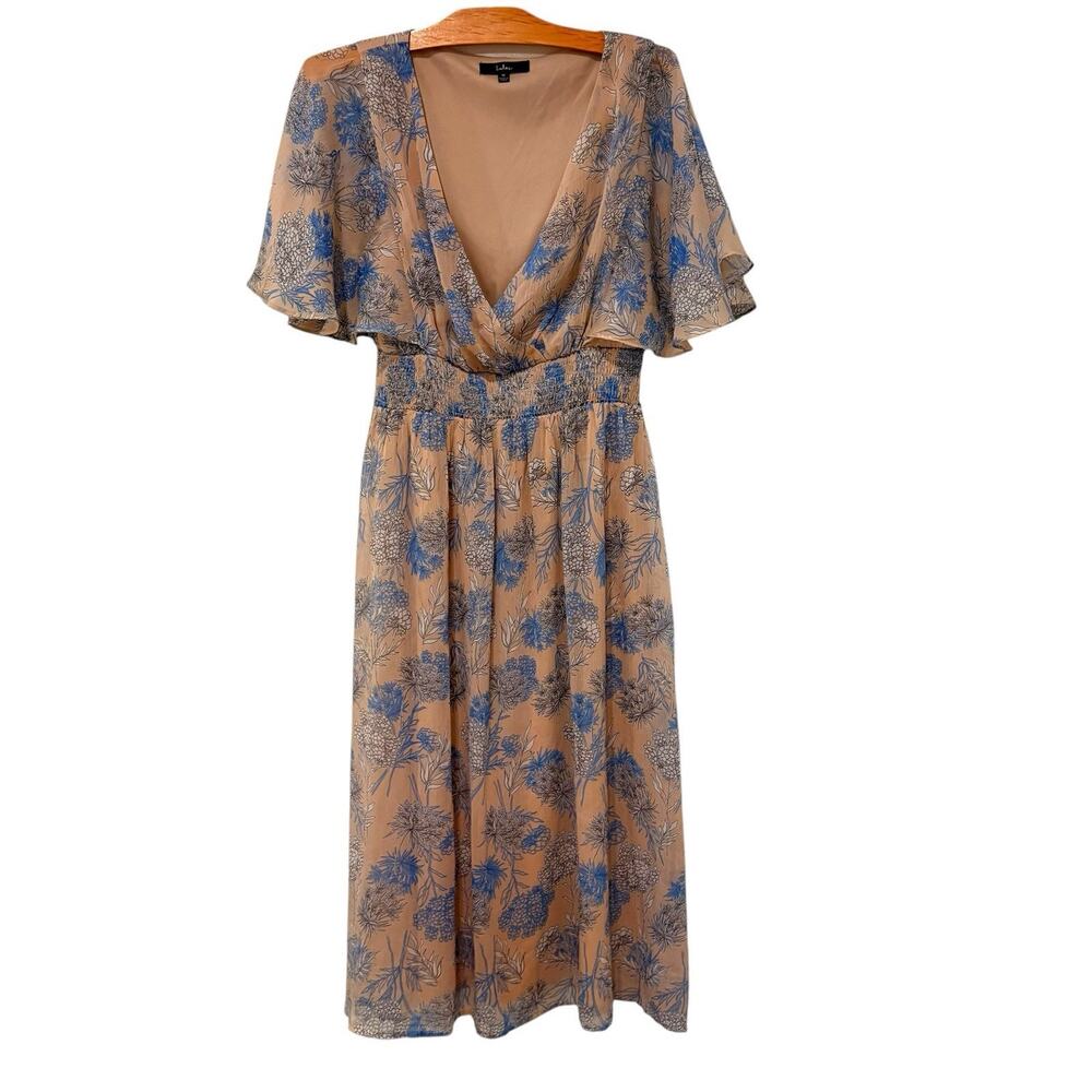Lulu's | Midi Dress Floral Short Sleeve V Neck Feminine Summer Flowy Size Medium